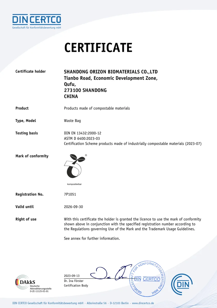 DIN CERTCO waste bag certificate preview