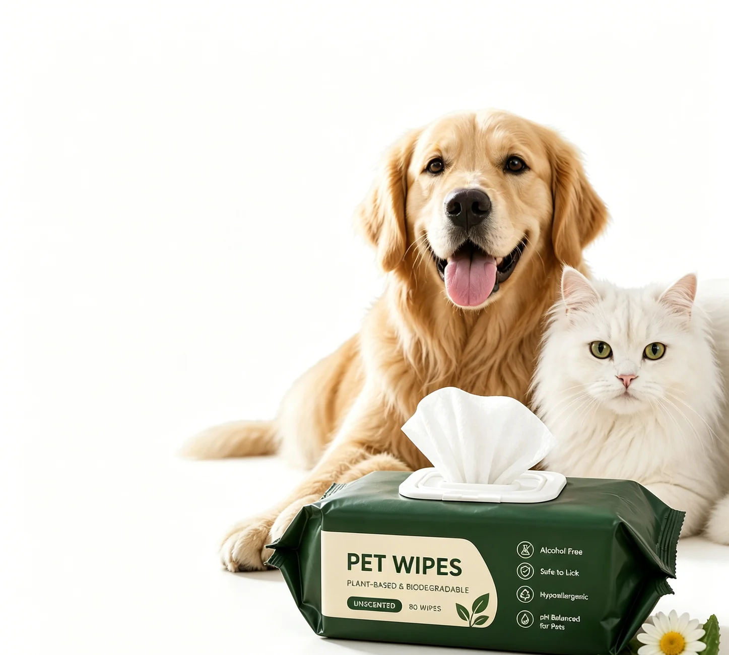 BioPawPet plant-based pet wipes with dog and cat
