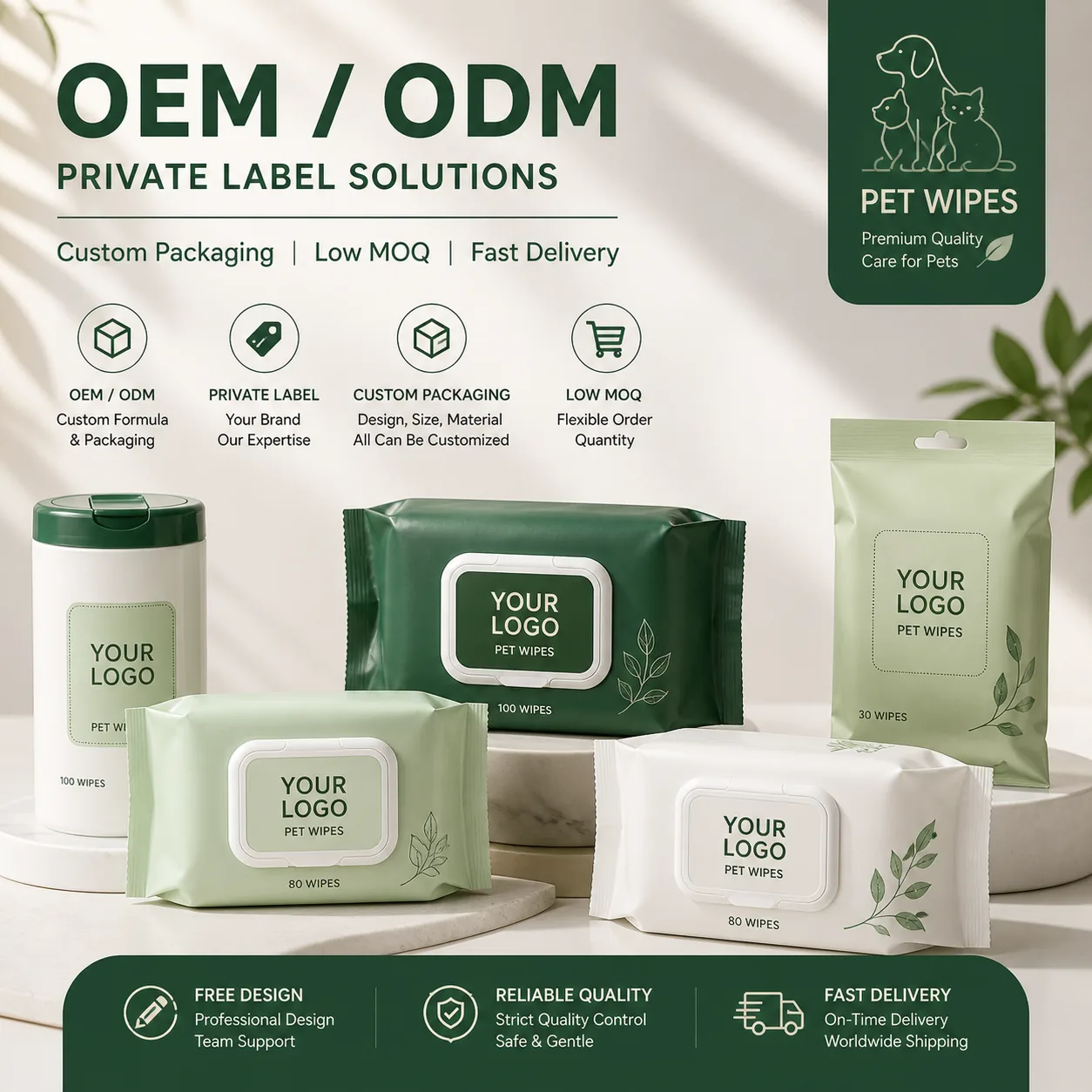 Bamboo pet wipes OEM and private label packaging options